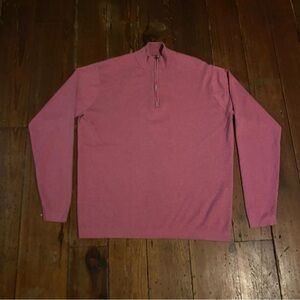 Peter Millar Crown Sport 1/4 Zip Sweater Men L Pink Cotton Blend Pullover